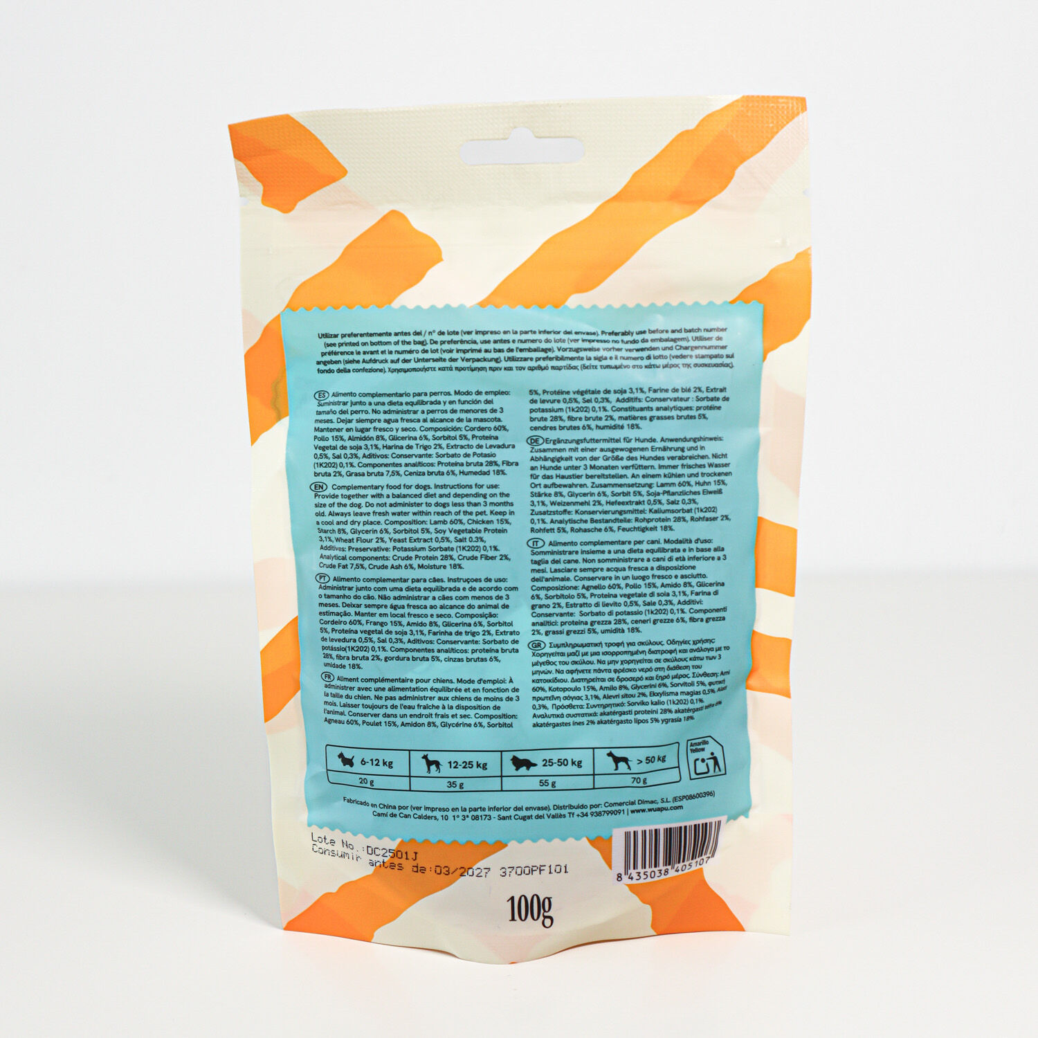 SNACK NATURAL PARA PERRO MINI TIRAS DE CORDERO 12 paq x (100gr) WUAPU, , large Imagen numero 4