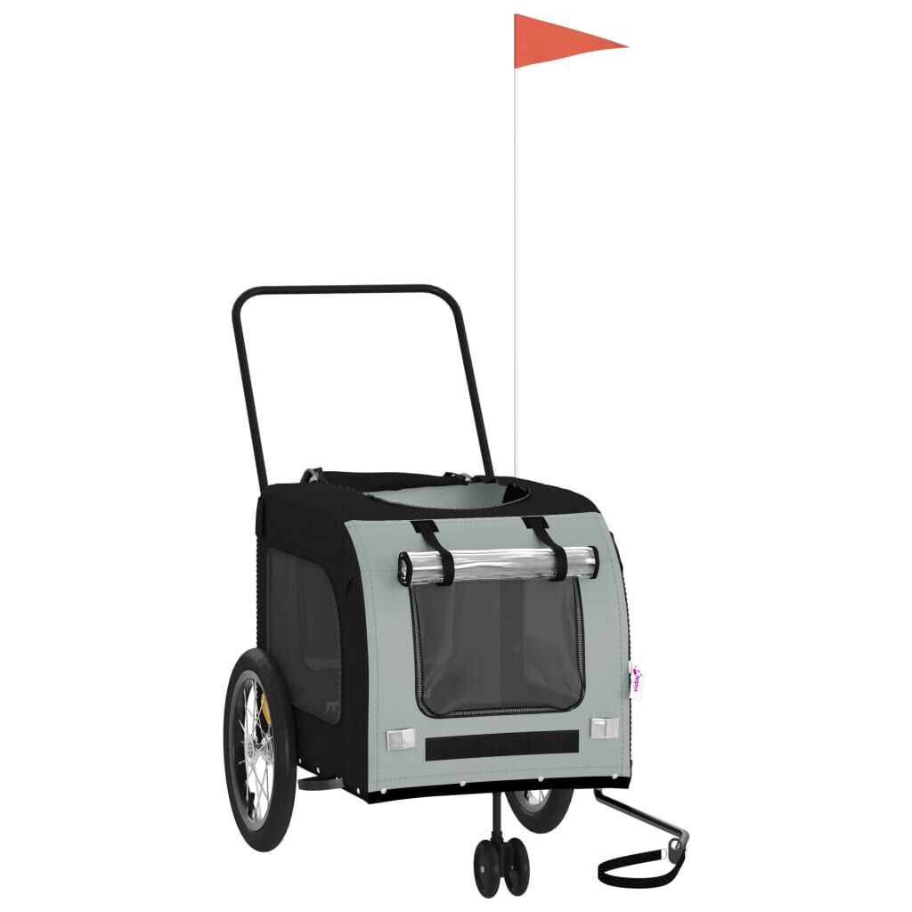 vidaXL Remolque bicicleta para mascotas hierro tela Oxford negro gris, , large Imagen numero 2