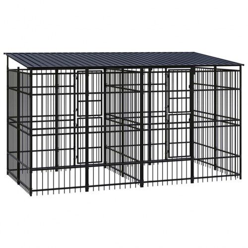 Vidaxl perrera de acero con bisagra y puerta para perros, , large Imagen numero 12