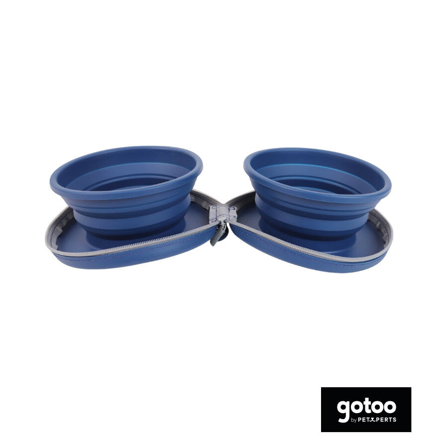 Gotoo Comedero Port&aacute;til Doble de Silicona Azul para perros, , large Imagen numero 2