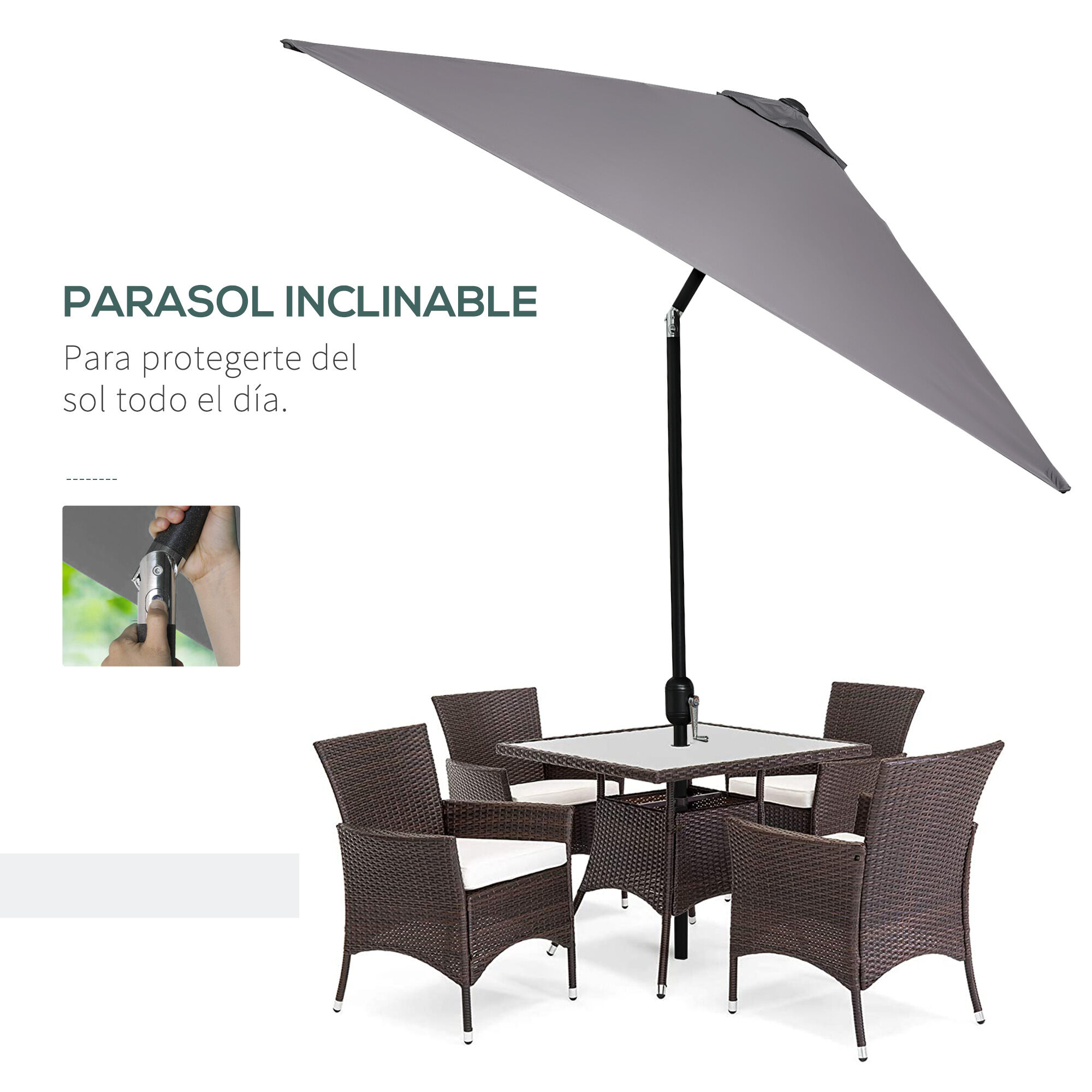 Outsunny Sombrilla de Aluminio 200x300x240 cm Parasol Rectangular de Jard&iacute;n Inclinable con Manivela y Poste Desmontable para Terraza Piscina Patio Exterior Gris, , large Imagen numero 4