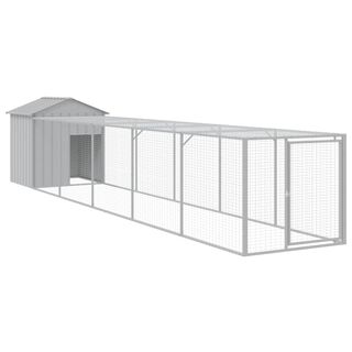 vidaXL Gallinero con corral acero galvanizado gris claro para gallina