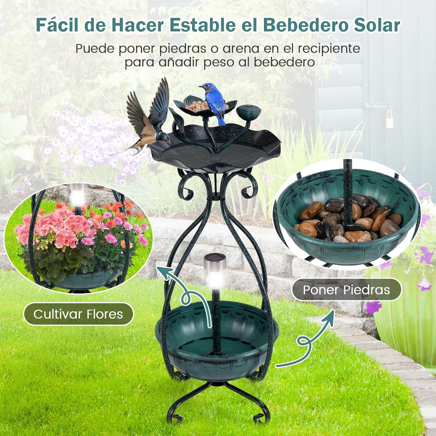 COSTWAY Comedero Pajaros Exterior de PP, Alimentaci&oacute;n de Aves de Jard&iacute;n, Comedero Vertical para P&aacute;jaros en Estilo Retro, Decorativo Exterior Ba&ntilde;o de P&aacute;jaros (Verde Cobre, 31 x 31 x 79 cm), , large Imagen numero 5