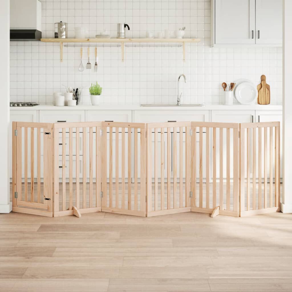 vidaXL Puerta para perros plegable 6 paneles madera de &aacute;lamo 300 cm, , large Imagen numero 2