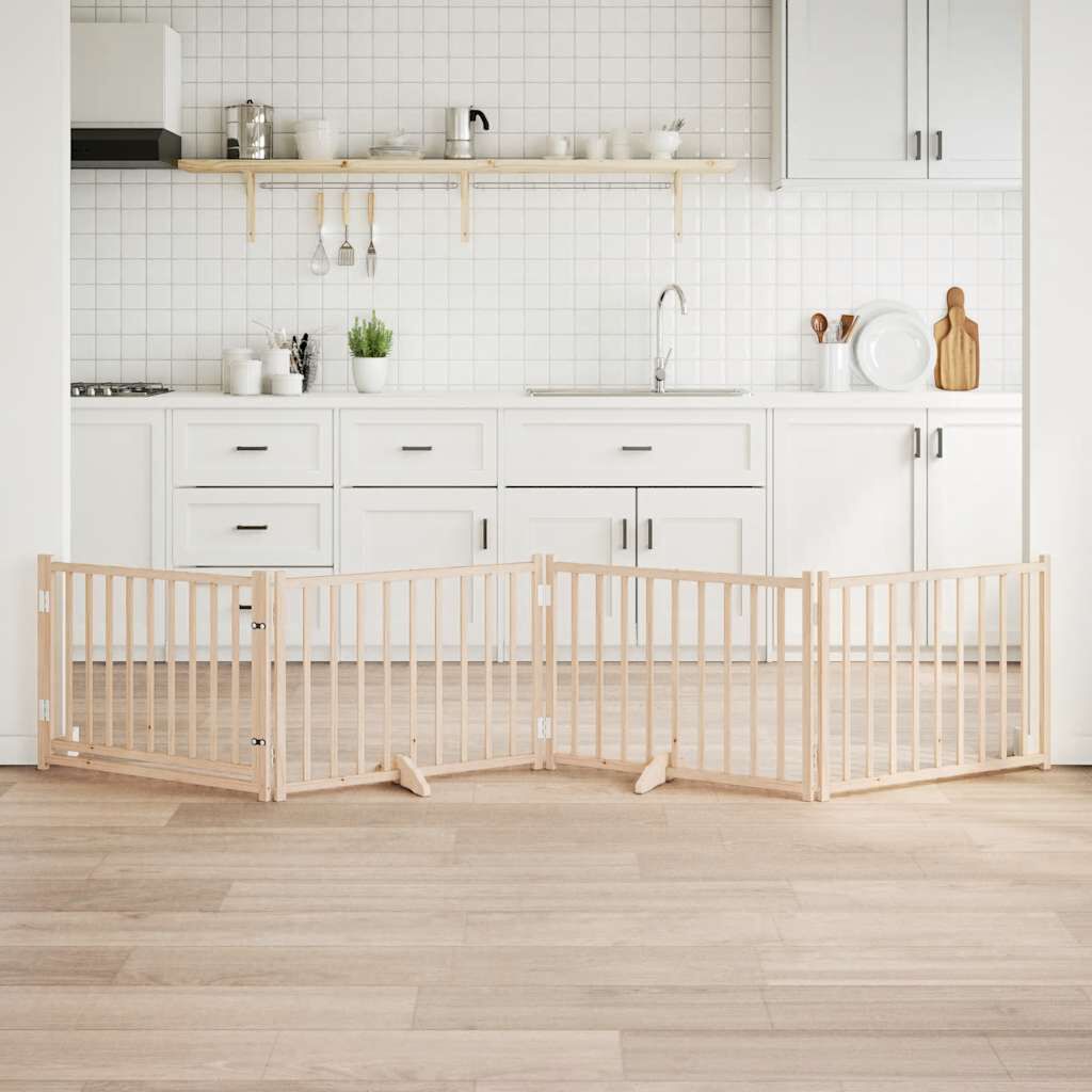 vidaXL Puerta para Perros Plegable Paneles Puerta Mascotas Madera de Álamo thumbnail