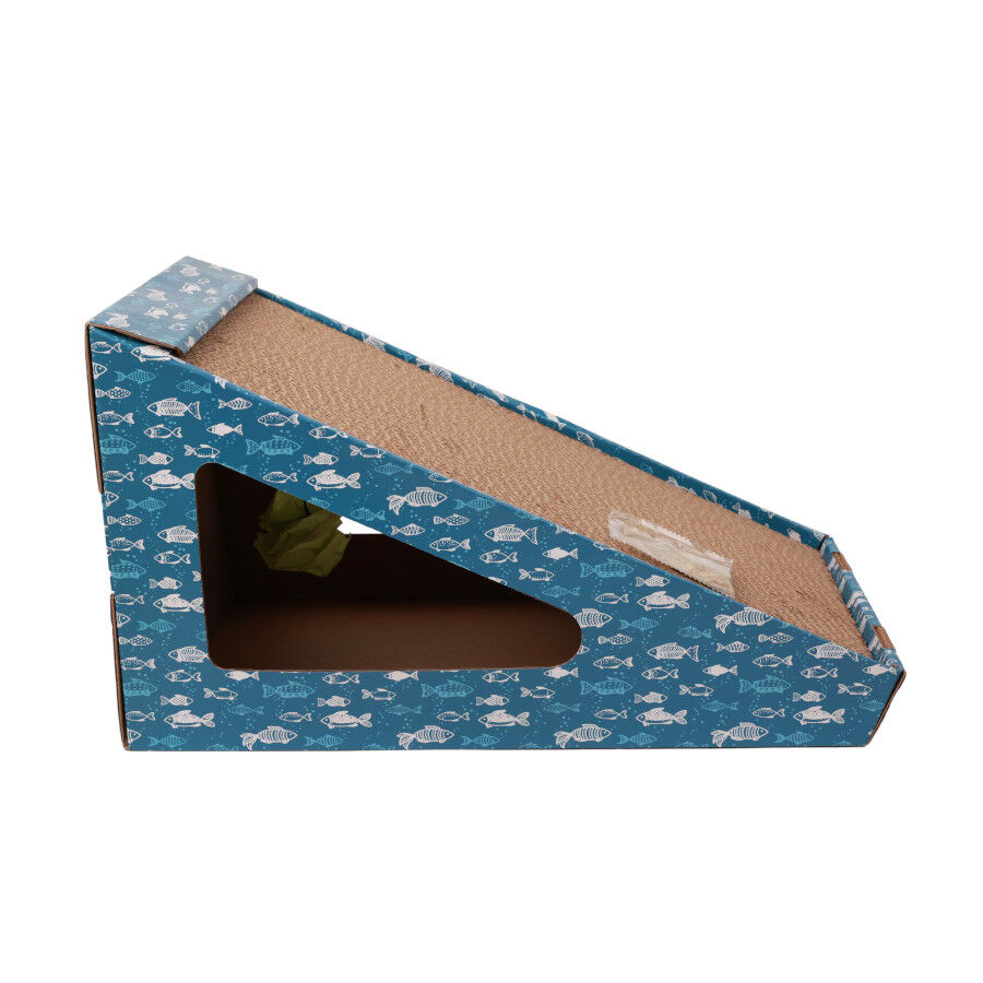 Leeby Walter rascador de cart&oacute;n horizontal con bola y estampado de peces para gatos, , large Imagen numero 6