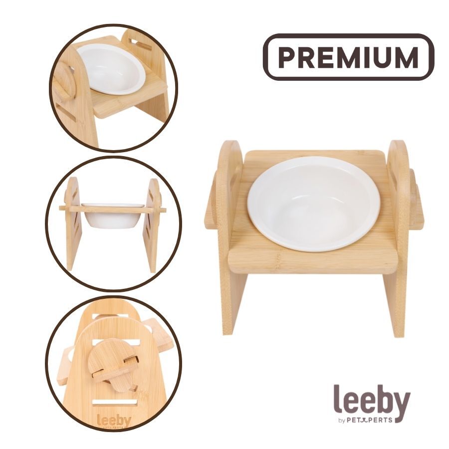 Leeby Comedero Elevado de Madera y Cer&aacute;mica para perros y gatos, , large Imagen numero 3
