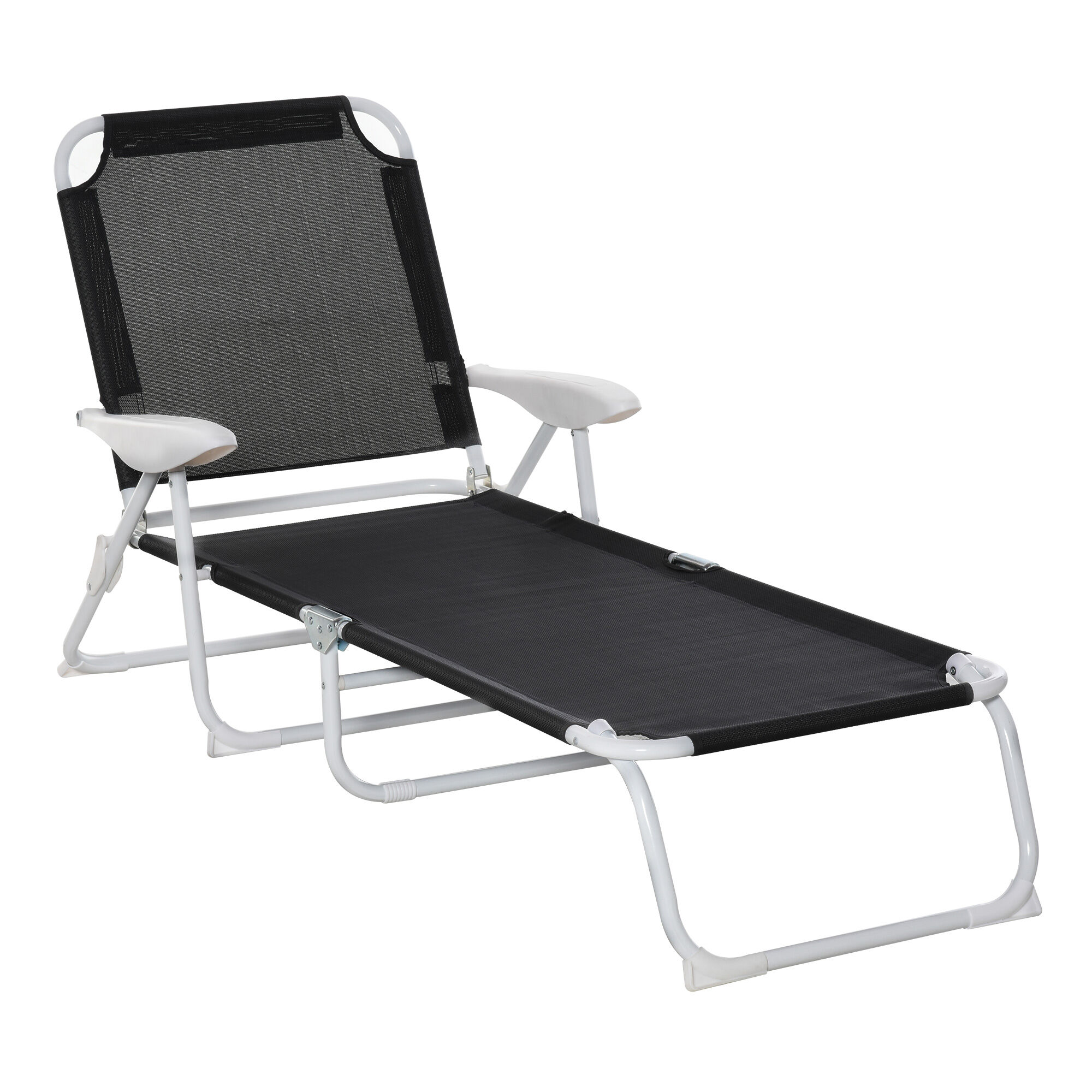Outsunny Tumbona Reclinable y Plegable de Jard&iacute;n con Respaldo Ajustable en 4 Posiciones Marco de Metal TextelineTranspirable 186x66x80 cm Negro, , large Imagen numero 1