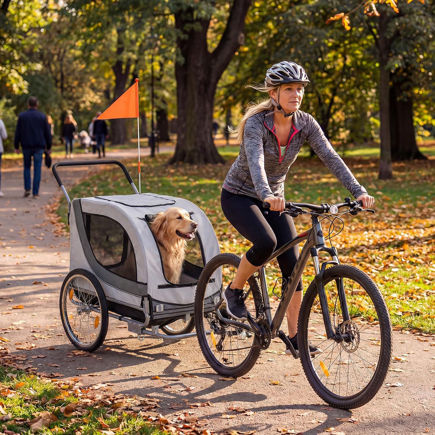 COSTWAY Remolque Bici Perro 2 en 1, Soporta hasta 80 kg, Tejido Oxford 600D, Carro para Perros con Acoplador Universal para Bicicleta, Estructura Plegable con Rueda Delantera Giratoria, Reflectores, , large Imagen numero 2