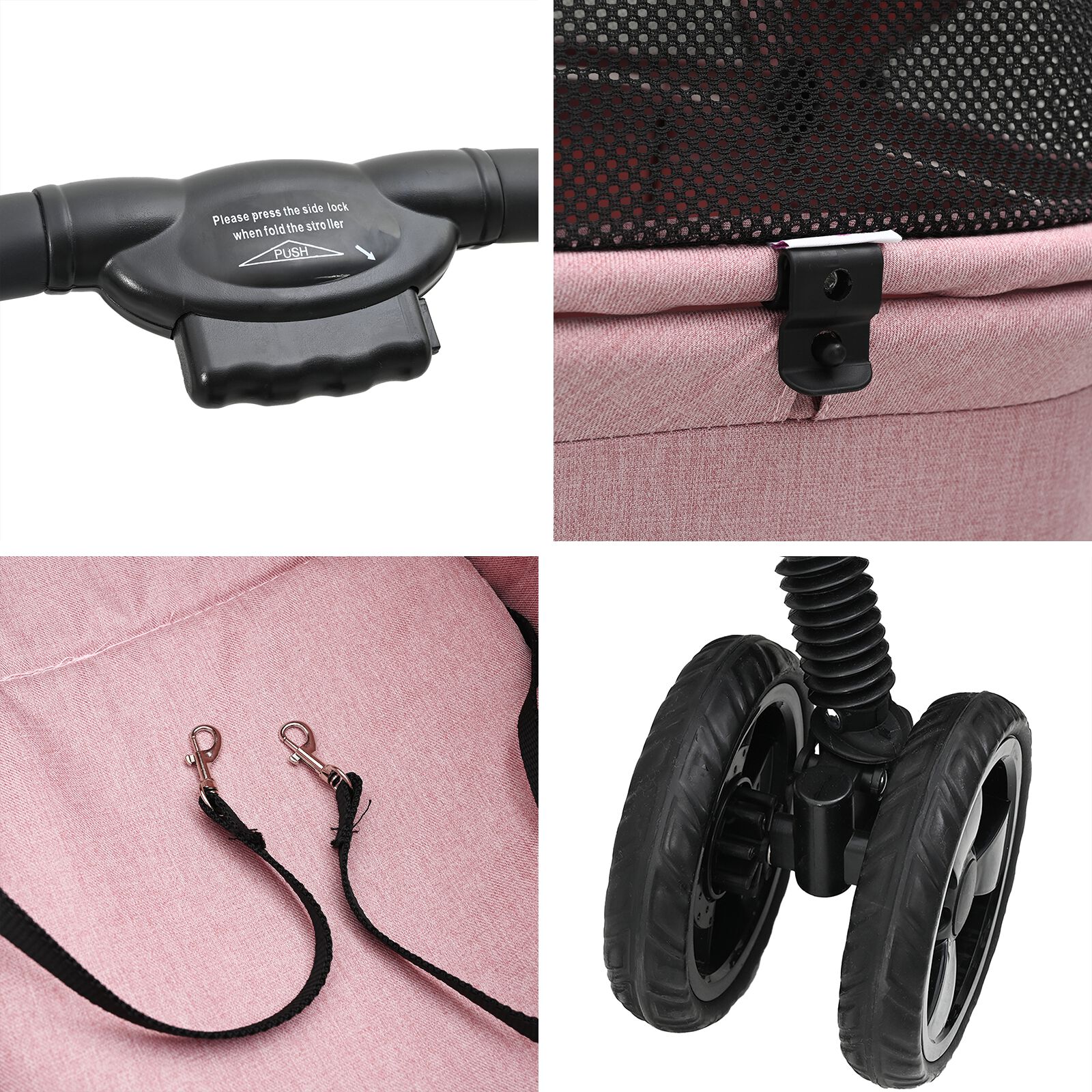 vidaXL Carrito Plegable para Mascotas Ajustable Rosa 78 x 54 x 101 cm, , large Imagen numero 10
