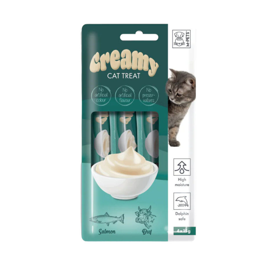 4 sobres x 15 g M-Pets Creamy Salm&oacute;n y Ternera snack para gatos, , large Imagen numero 1