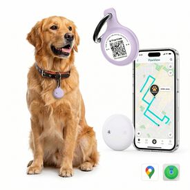 Pawview Localizador Inteligente para Mascotas, Rastreador Perros y Gatos Compatible con Apple Find My y Android Find Hub, Funda de Silicona Antidesgarros con C&oacute;digo QR, Sin Suscripci&oacute;n. Morado
