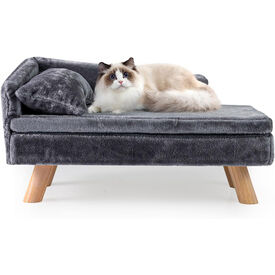 COSTWAY Cama para Gatos, mullida y Suave, sof&aacute; para Gatos medianos y peque&ntilde;os, Linda Cama para Gato con Base Antideslizante, Pies de Madera, Sof&aacute; Sill&oacute;n para Interior (Gris,71 x 43 x 40 cm)