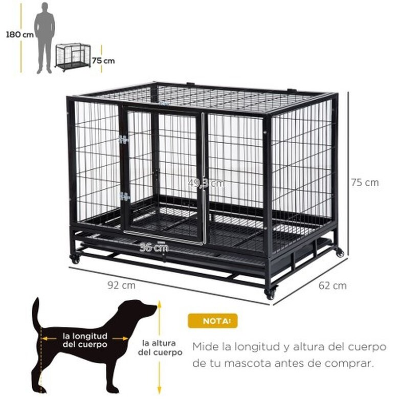 Pawhut jaula de metal con ruedas negro para perros, , large image number null