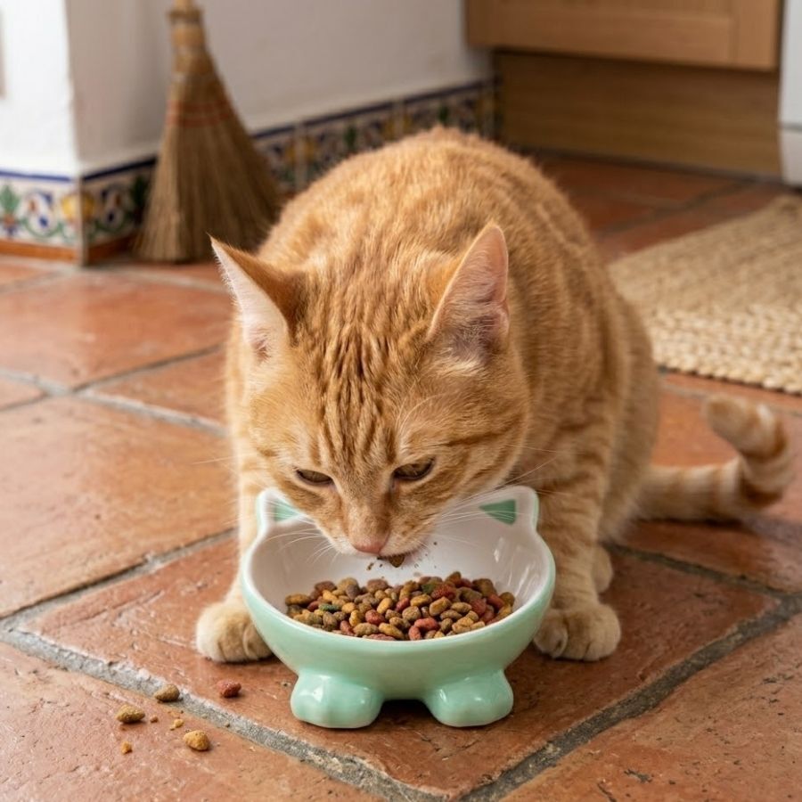 Leeby Comedero de Cer&aacute;mica Blanco y Verde con Orejitas para gatos, , large Imagen numero 1