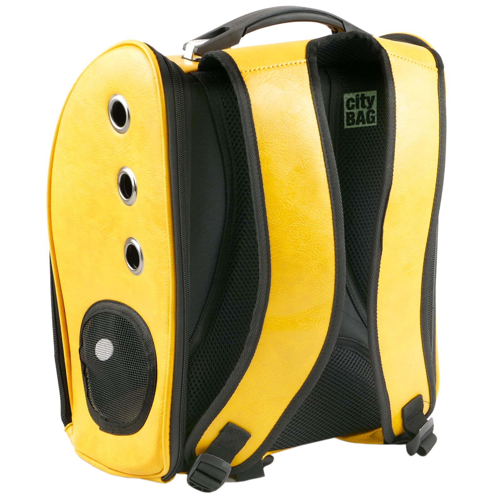 Mochila para transporte de mascotas gato y perro Transportin de imitaci&oacute;n piel amarillo, , large Imagen numero 5