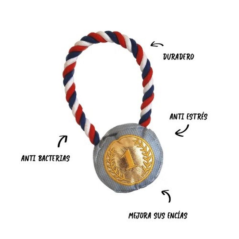Patasbox medalla olímpica dorada con cuerda de peluche para perros thumbnail