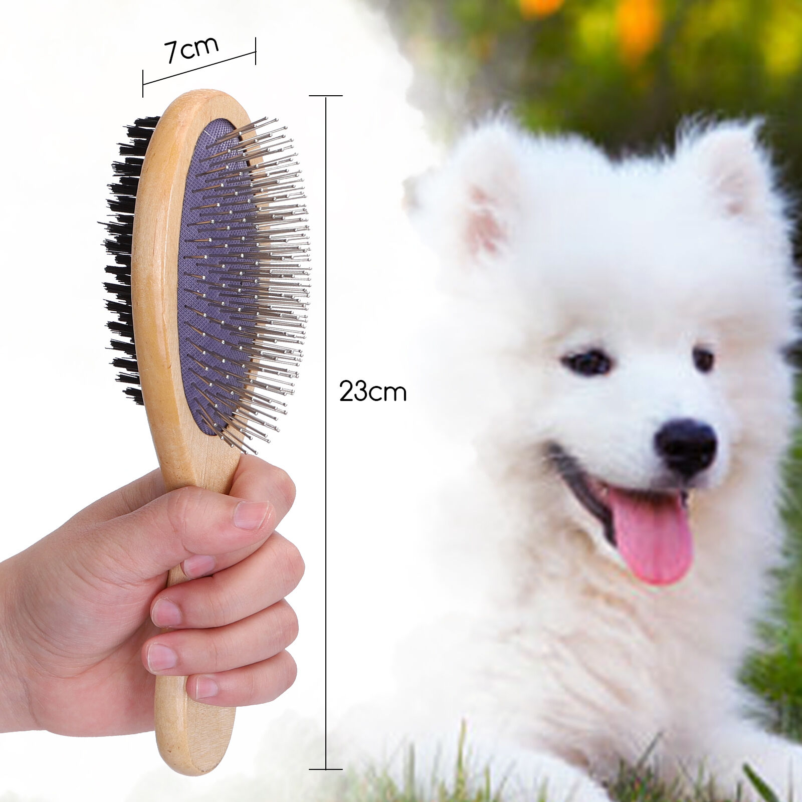 Nobleza Cepillo dual para perros y gatos 2 en 1 Cepillo de Aseo de Doble Cara, Peine Profesional para Mascotas Bamb&uacute;, Cepillo de Peine de Masaje desenredante Cerda para Cabello Largo y Corto, , large Imagen numero 4