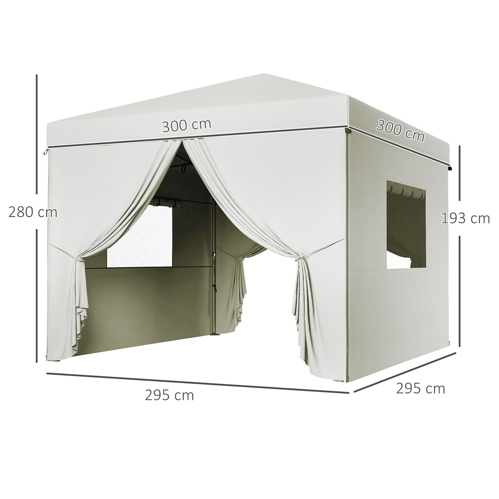 Outsunny Carpa Plegable Pop-Up 3x3 m Cenador de Jard&iacute;n con 4 Paredes Laterales 2 Ventanas de Malla Altura Ajustable Bolsa de Transporte Impermeable y Anti-UV para Camping Fiestas Blanco, , large Imagen numero 3