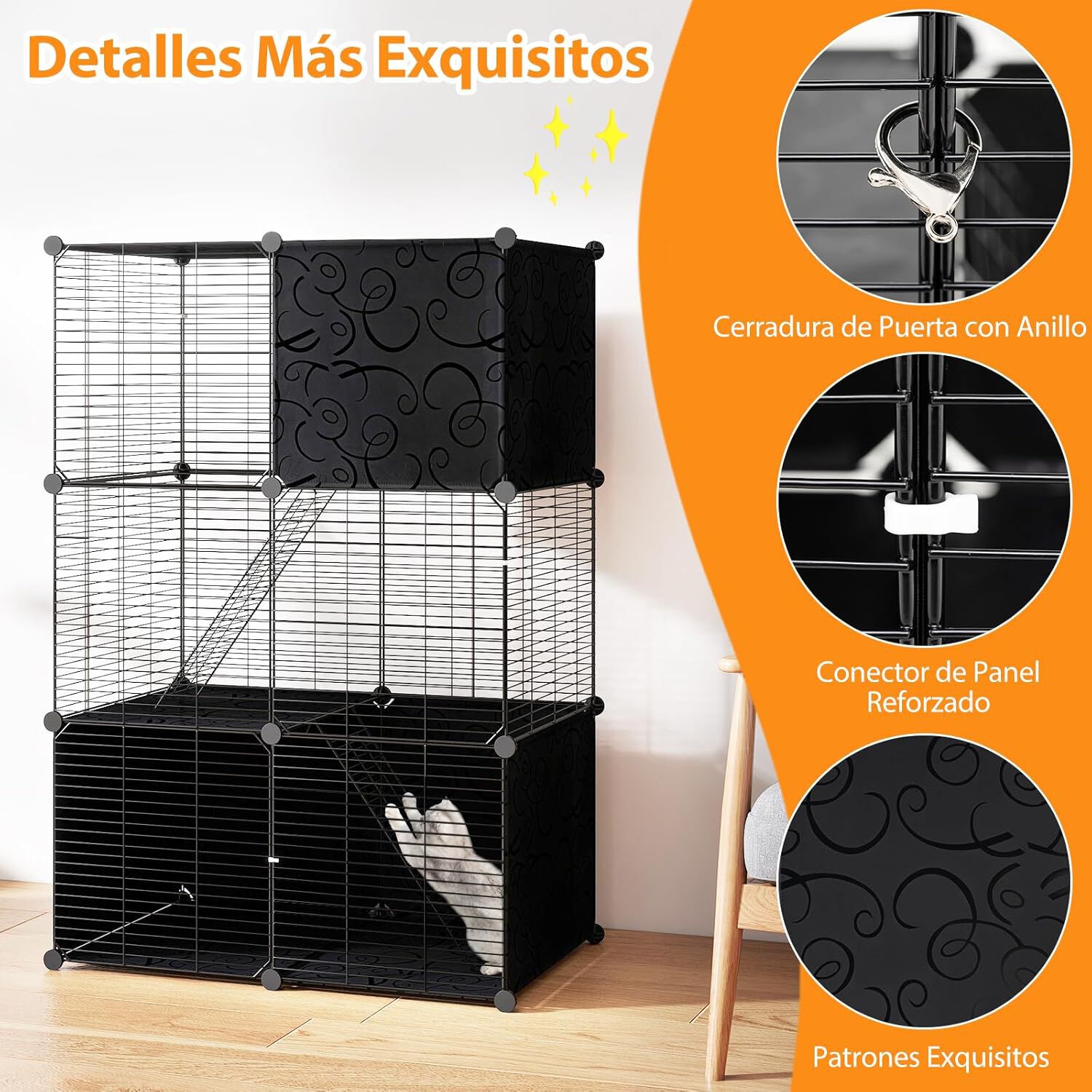 COSTWAY Jaula Grande para Gatos, Recinto para Gatitos de 3 Niveles de Alambre Met&aacute;lico para Interiores, Parque de Metal para Gatos, Corral para Mascotas para Peque&ntilde;os Animales, 74 x 47 x 110 cm, , large Imagen numero 4