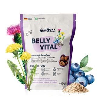 BugBell BellyVital Pienso 5×800 g – Hipoalergénico, sin cereales, con proteína de insecto, psyllium, prebióticos y arándanos