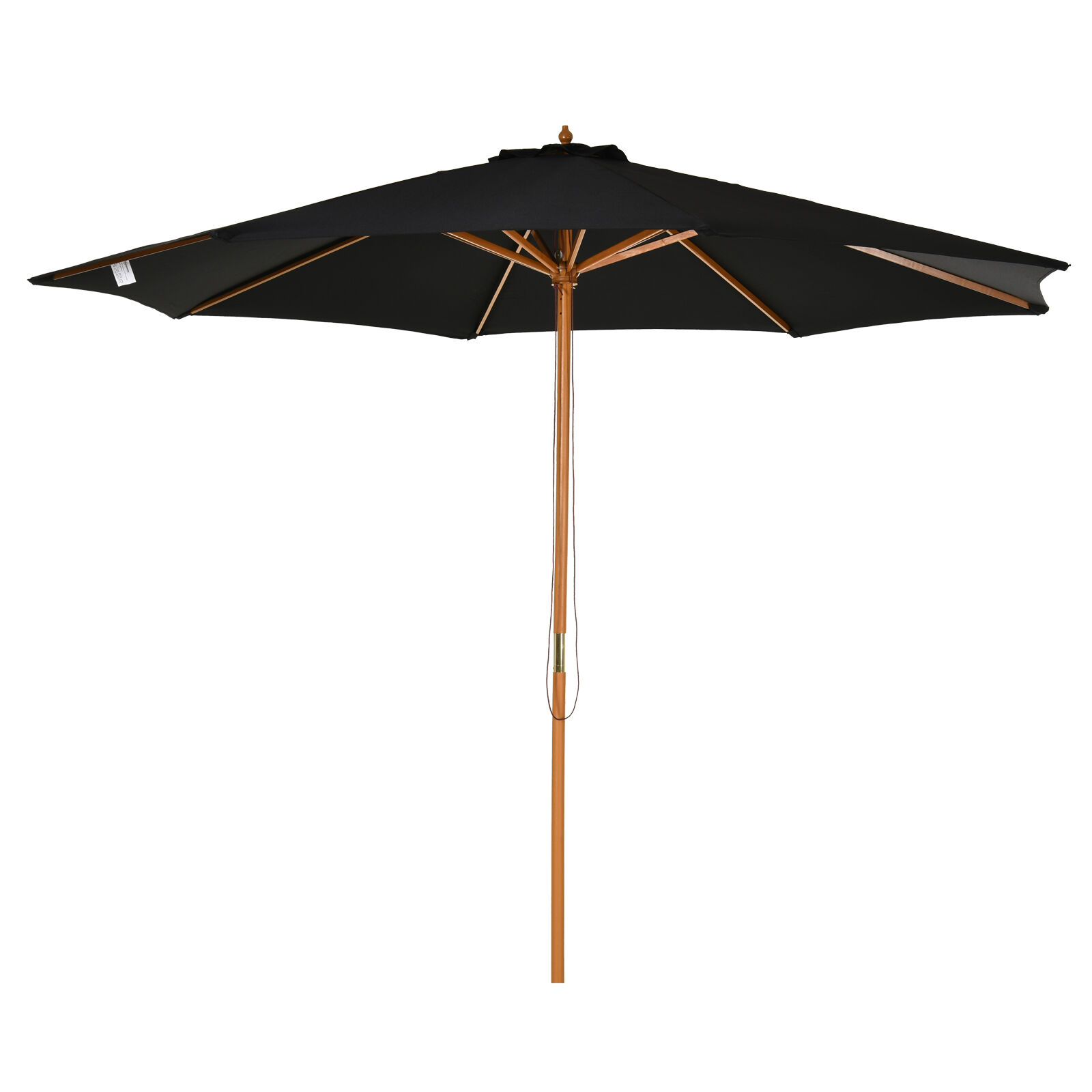 Outsunny Sombrilla Parasol de Jard&iacute;n &Oslash;300x250 cm con Sistema de Pestillo de Fijaci&oacute;n Techo Ventilado y Poste Desmontable de Madera para Terraza Patio Exterior Negro, , large Imagen numero 1