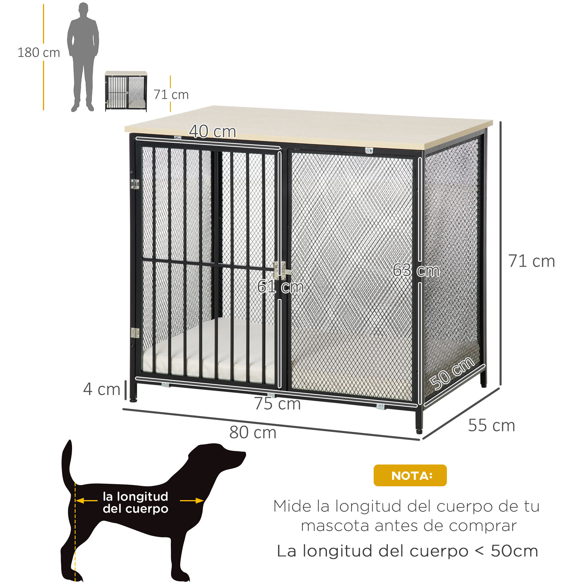 PawHut Jaula para Perros con Encimera lavable roble y negro, , large Imagen numero 3