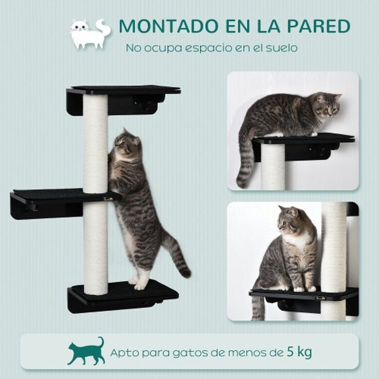 PawHut árbol rascador de pared con 3 plataformas para gatos thumbnail