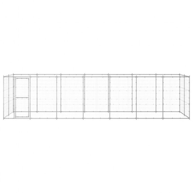 Vidaxl perrera con puerta de bisagra plateada para perros thumbnail