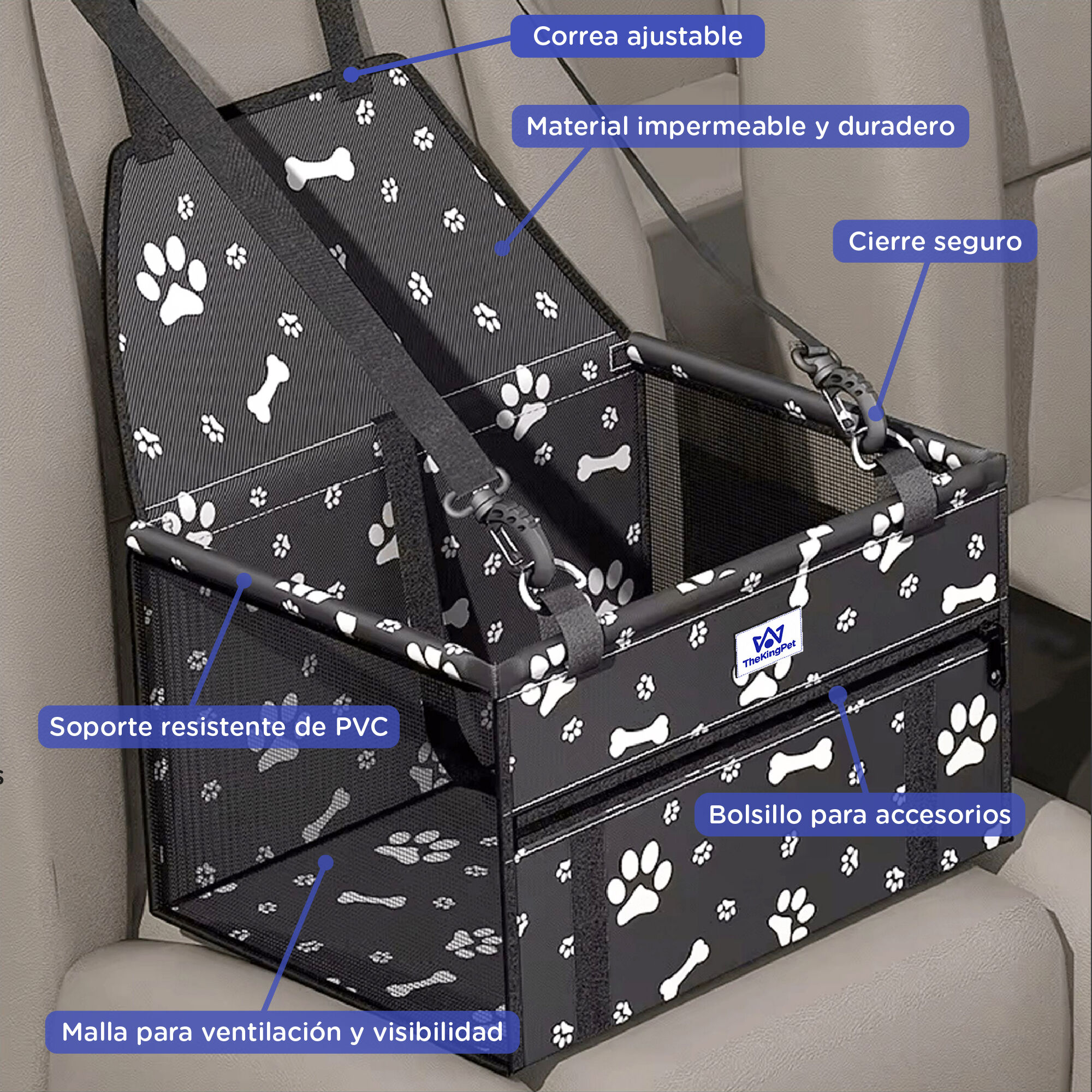 TheKingPet Asiento de seguridad para coches negro para viajar con perros thumbnail