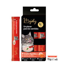 Majesty Salm&oacute;n con Pollo snack l&iacute;quido para gatos