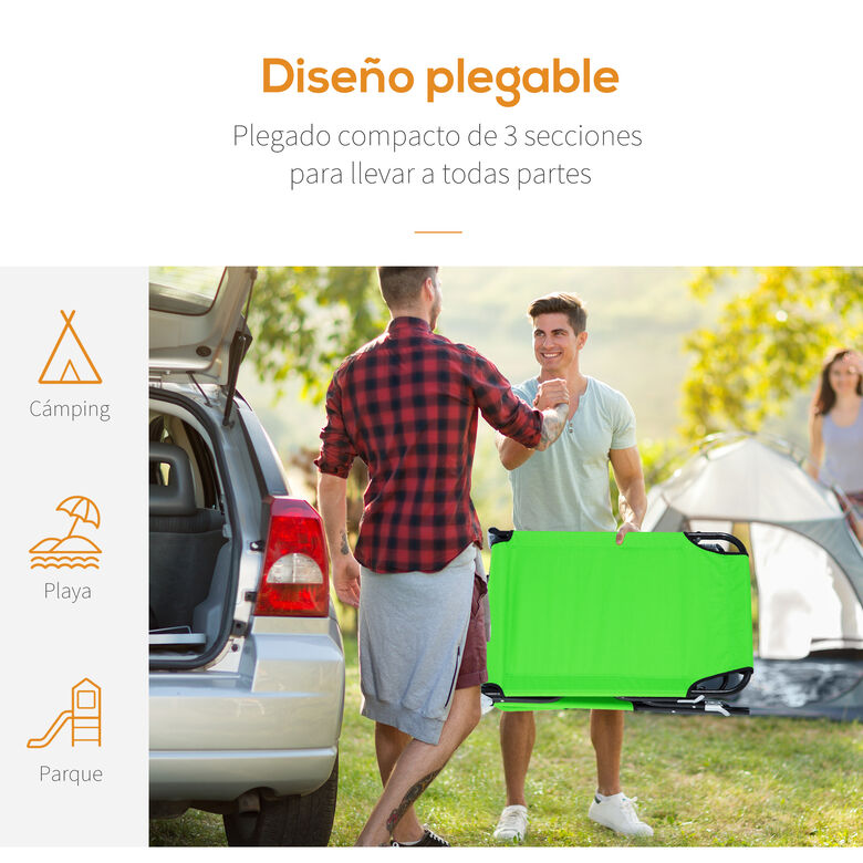 Outsunny Tumbona Plegable con Respaldo Regulable Verde para jardin thumbnail