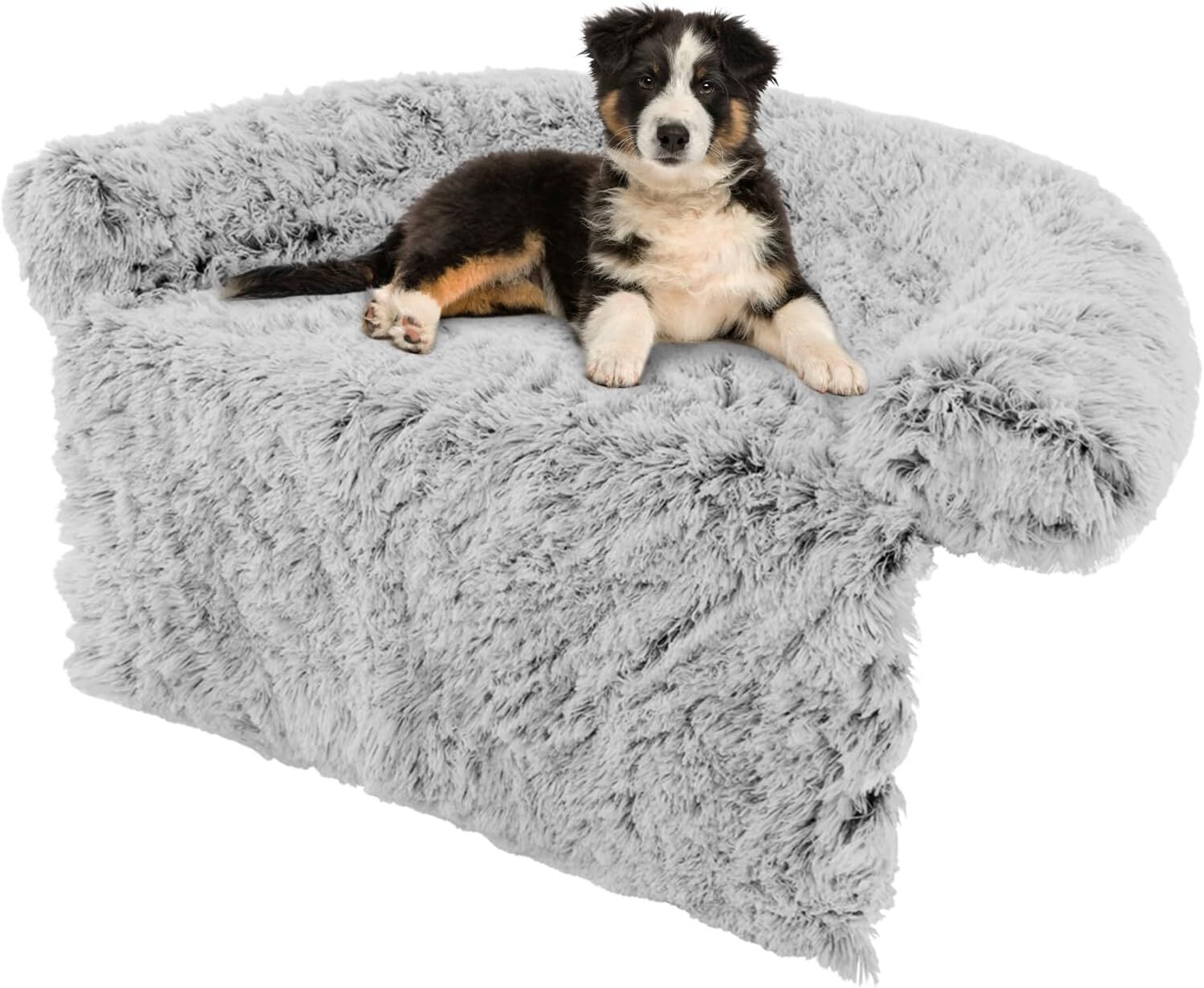 COSTWAY Funda de Peluche para Perros, Cama Antideslizante con Funda Extra&iacute;ble Lavable/Cuello Acolchado Suave, Tapete de Felpa para Perros (112 x 101 x 18 cm, Blanco Gris&aacute;ceo), , large Imagen numero 6
