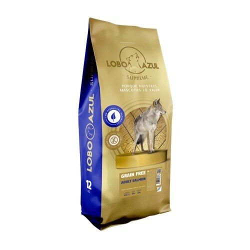 Lobo azul pienso grain free sabor salmón para perros adultos grandes y gigantes