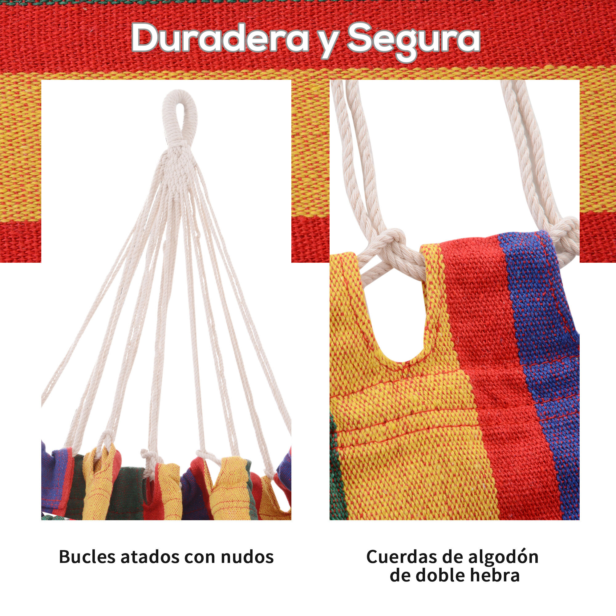 Outsunny Hamaca de Algod&oacute;n para Jard&iacute;n 200x100 cm Hamaca Colgante Port&aacute;til Carga M&aacute;x. 120 kg para Acampar Piscina Camping Rayas Multicolor, , large Imagen numero 4