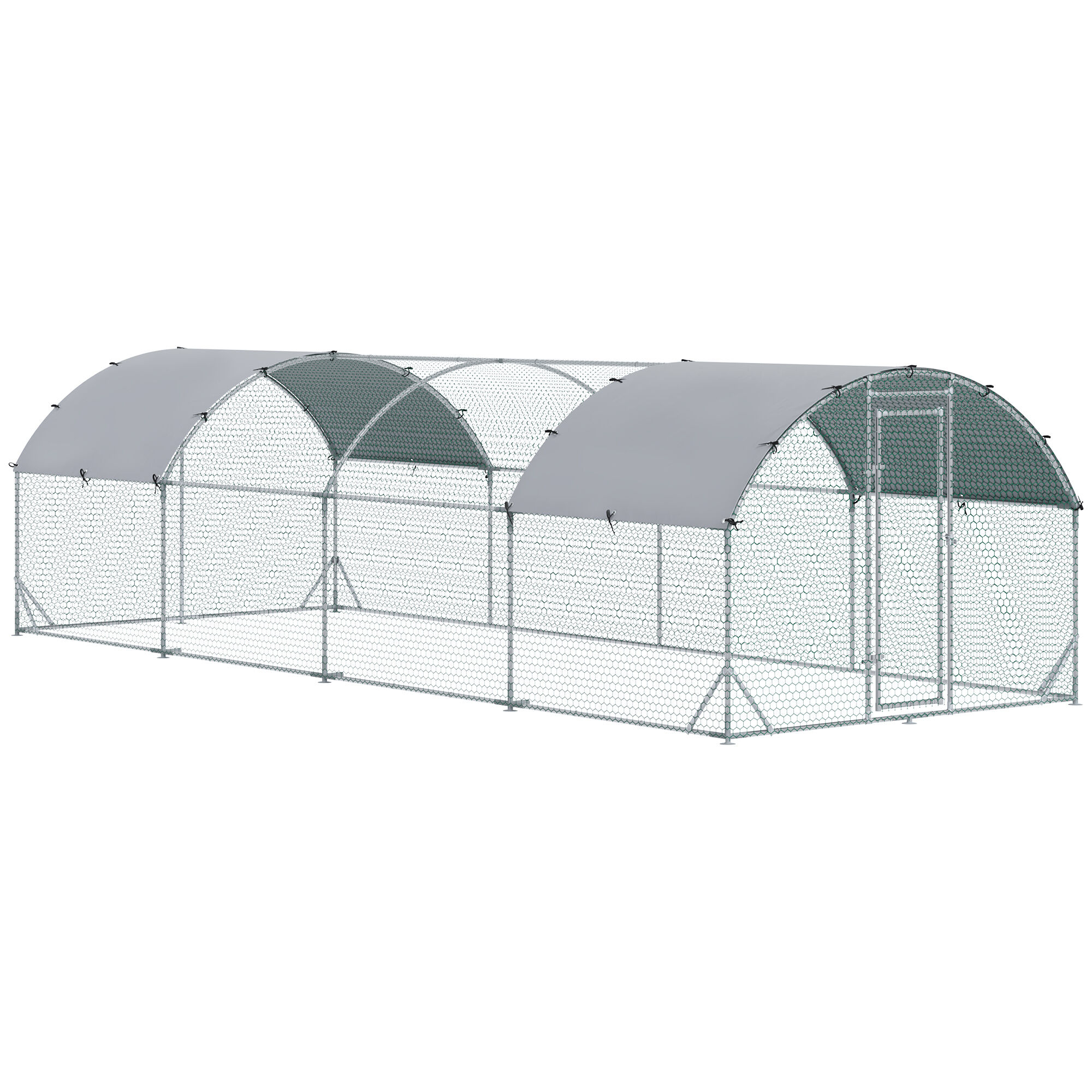 PawHut Gallinero para Exterior Grande de Acero Galvanizado 280x760x197 cm Jaula de Aves Cubierta de Tela Oxford Impermeable y Resistente a los Rayos UV para Patio Plata, , large Imagen numero 1
