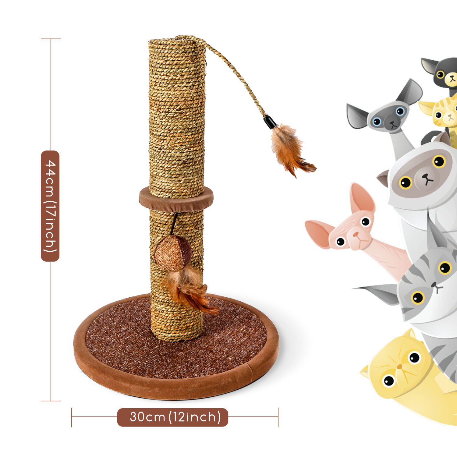 Nobleza &ndash; Poste rascador para gatos de sisal con juguete. Peque&ntilde;o, Color Marr&oacute;n, 30 * 30 * 44 cm, , large Imagen numero 2