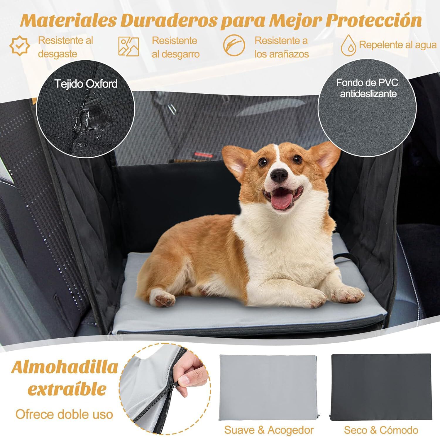 COSTWAY Cubierta de Asiento de Coche para Perros Peque&ntilde;os y Medianos, Cubierta para Asiento Trasero con Ventana de Malla, Cintur&oacute;n/Almohadilla, Funda de Asiento para Coche (64 x 43 x 55 cm), , large Imagen numero 3