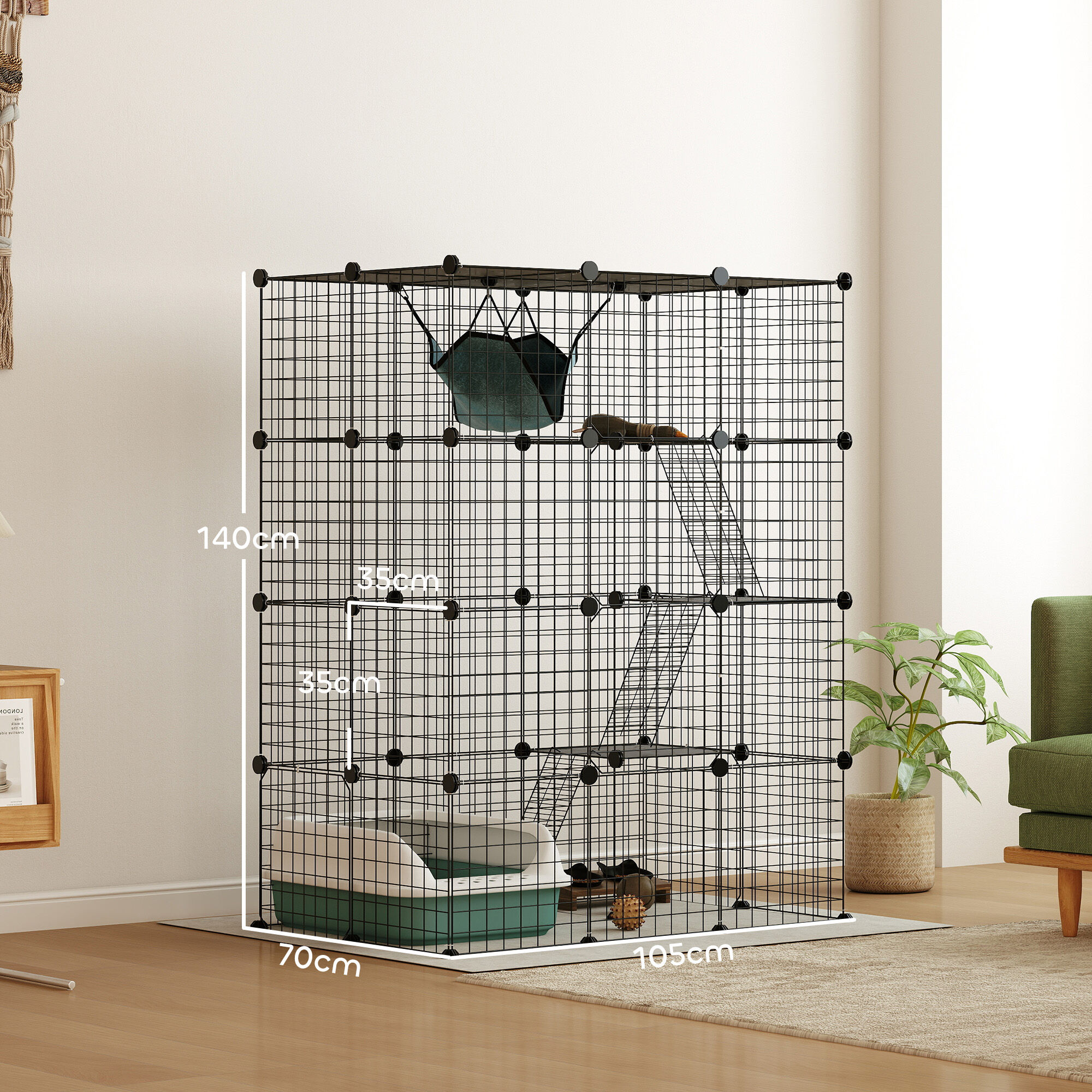 PawHut Jaula para Gato Negro, , large Imagen numero 3