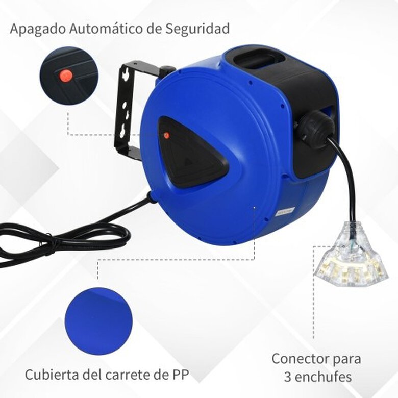 Cable automática retráctil de 20 m color Negro y Azul, , large image number null