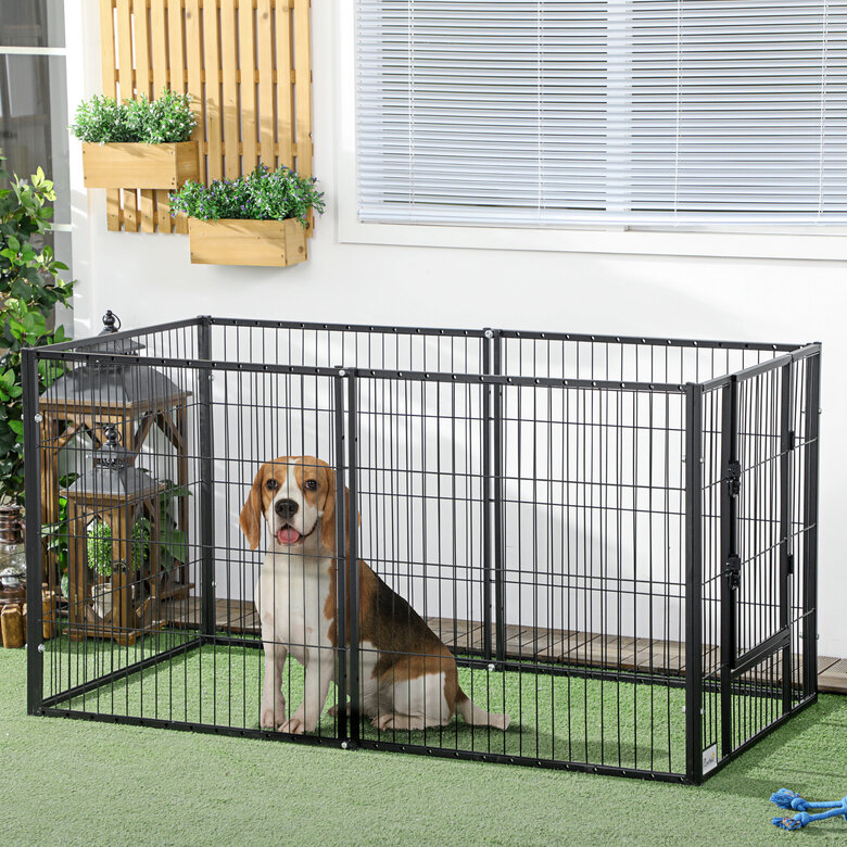 PawHut parque para perros de 6 paneles corralito para perros valla metálica  para mascotas con ancho ajustable y marco de acero 82,5-150x79x61 cm negro