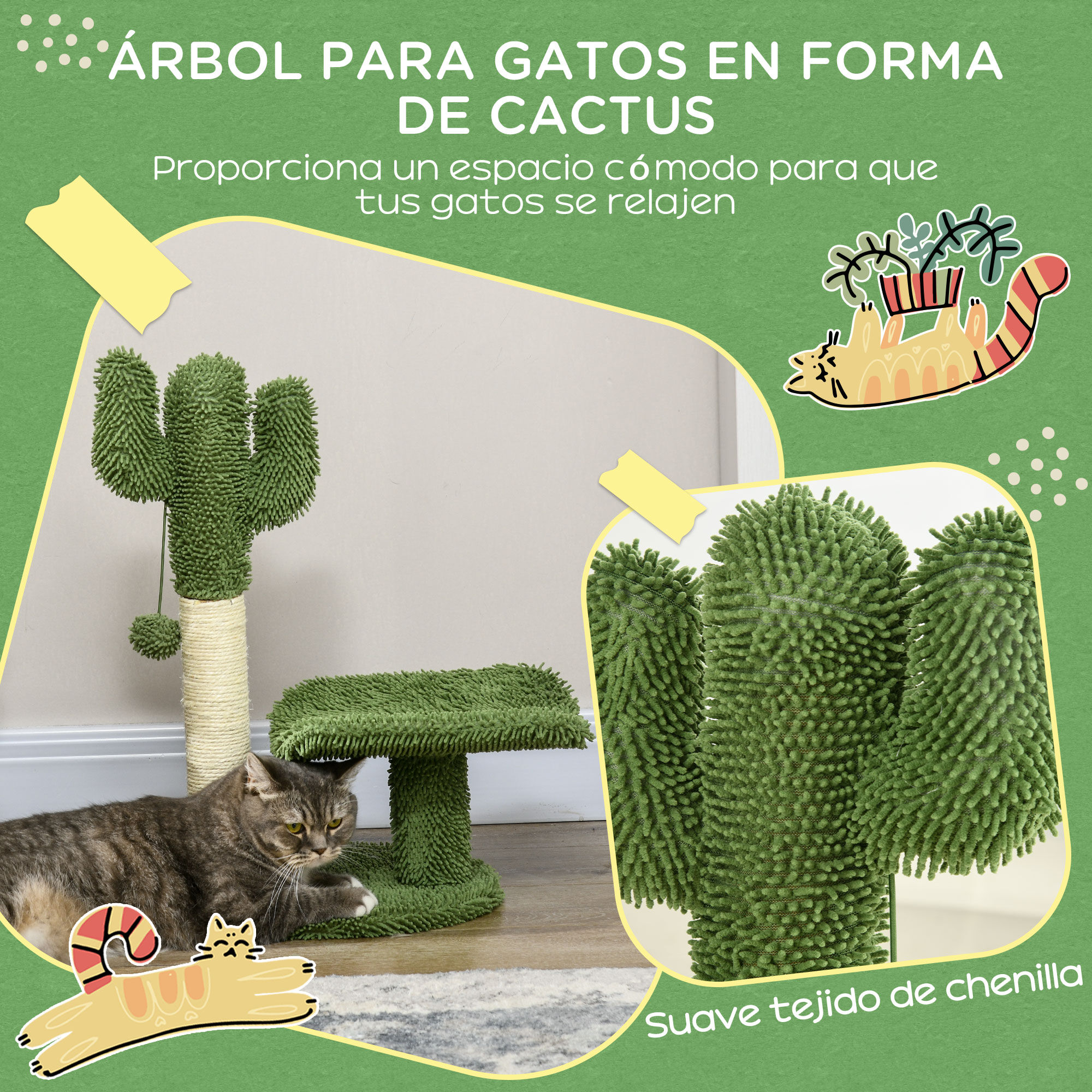 PawHut Árbol Rascador Verde para gatos thumbnail