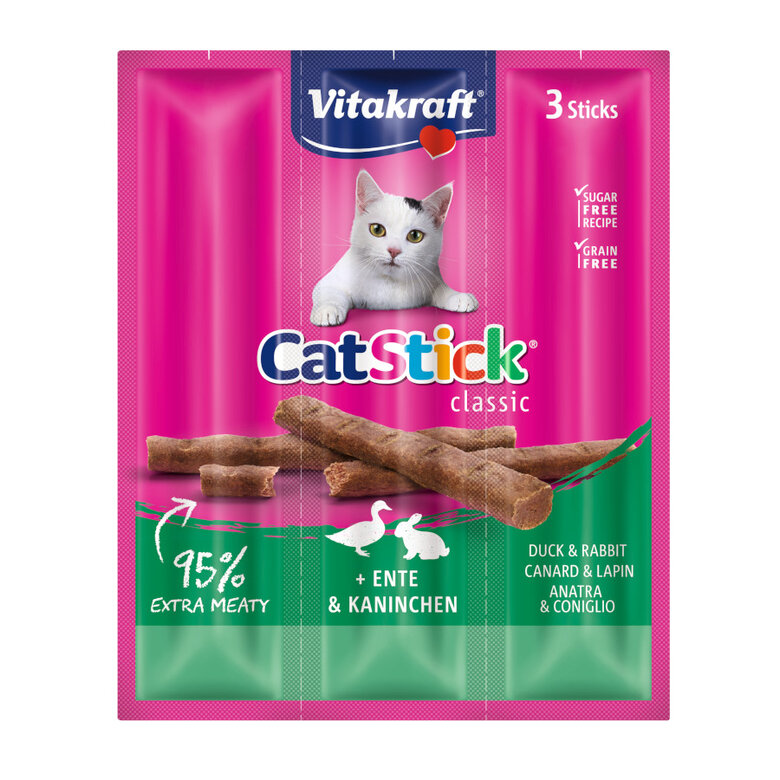 18 barritas Vitakraft Cat Stick Mini de Pato y Conejo ¡Pack ahorro!