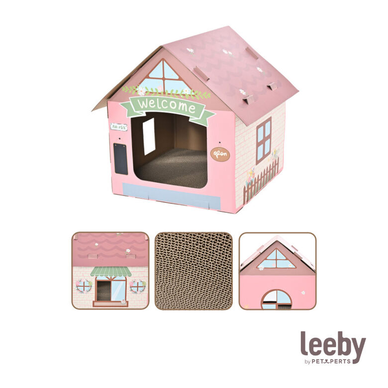 Leeby Hattie casita rascador de cartón rosa para gatos thumbnail