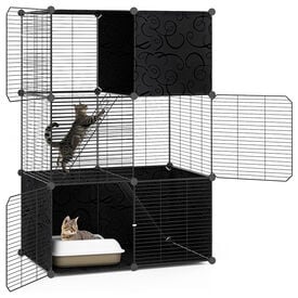 COSTWAY Jaula Grande para Gatos, Recinto para Gatitos de 3 Niveles de Alambre Met&aacute;lico para Interiores, Parque de Metal para Gatos, Corral para Mascotas para Peque&ntilde;os Animales, 74 x 47 x 110 cm