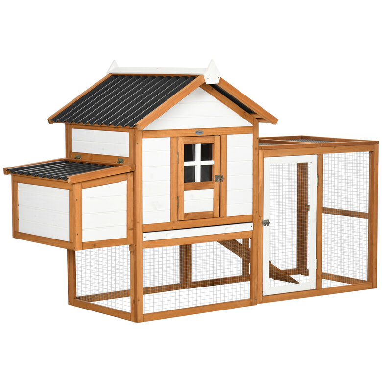 PawHut Gallinero de Madera para Exterior 181x79,5x117,5 cm Jaula para 2-4 Gallinas con Techo Resistente al Agua Corral de Metal 2 Perchas Nido Bandeja Extraíble y Rampa Natural., , large image number null