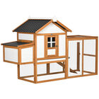 PawHut Gallinero de Madera para Exterior 181x79,5x117,5 cm Jaula para 2-4 Gallinas con Techo Resistente al Agua Corral de Metal 2 Perchas Nido Bandeja Extraíble y Rampa Natural., , large image number null