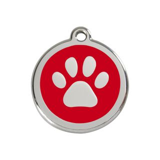 Red Dingo Placa identificativa Acero Inoxidable Esmalte Huella perro Rojo para perros