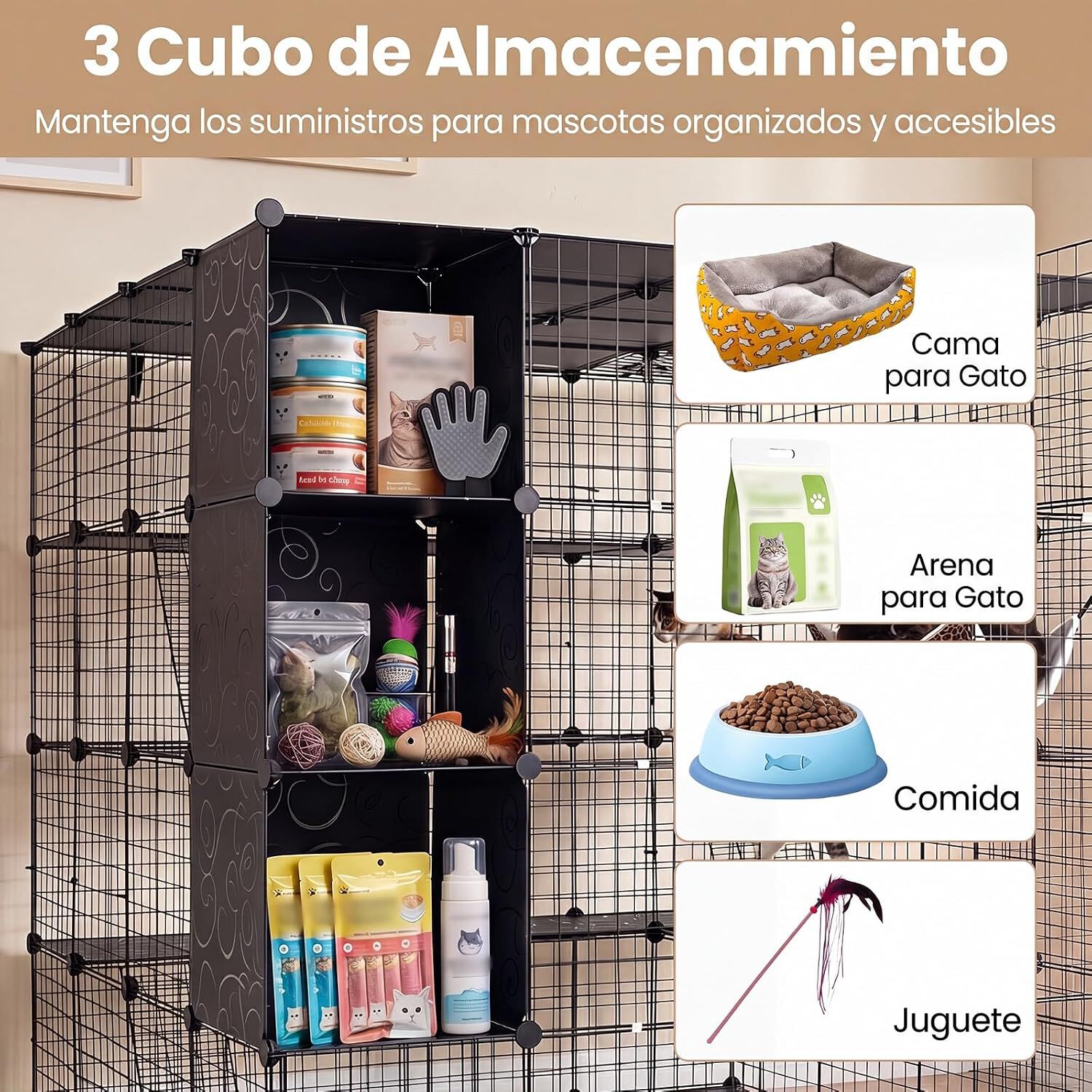 COSTWAY Jaula Met&aacute;lica para Gatos de 4 Niveles, 144 x 144 x 142 cm, , large Imagen numero 3