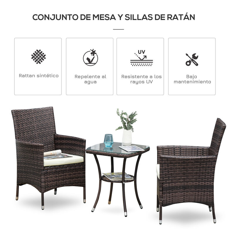 Outsunny Conjunto de Muebles con 1 mesa y 2 sillones para jardín thumbnail